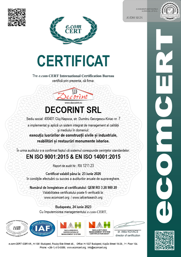 Certificat ISO 9001:2015 & ISO 14001:2015 — Decorint